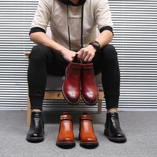 Мужская прогулочная обувь мужские ботинки «Челси» ботильоны Большие размеры 38-48, мужские ботинки на шнуровке в британском стиле ботинки из искусственной кожи, мужская обувь