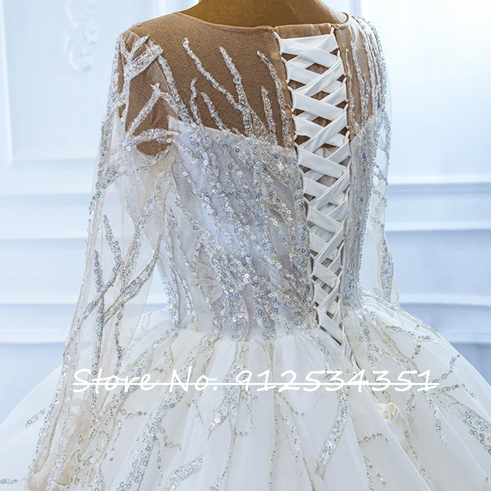 Hochzeitskleid O-Neck Ball Gown Wedding Dress Long Sleeve Gorgeous Robe De Mariee Lace Up Back Vestidos De Noiva Bride Dresses