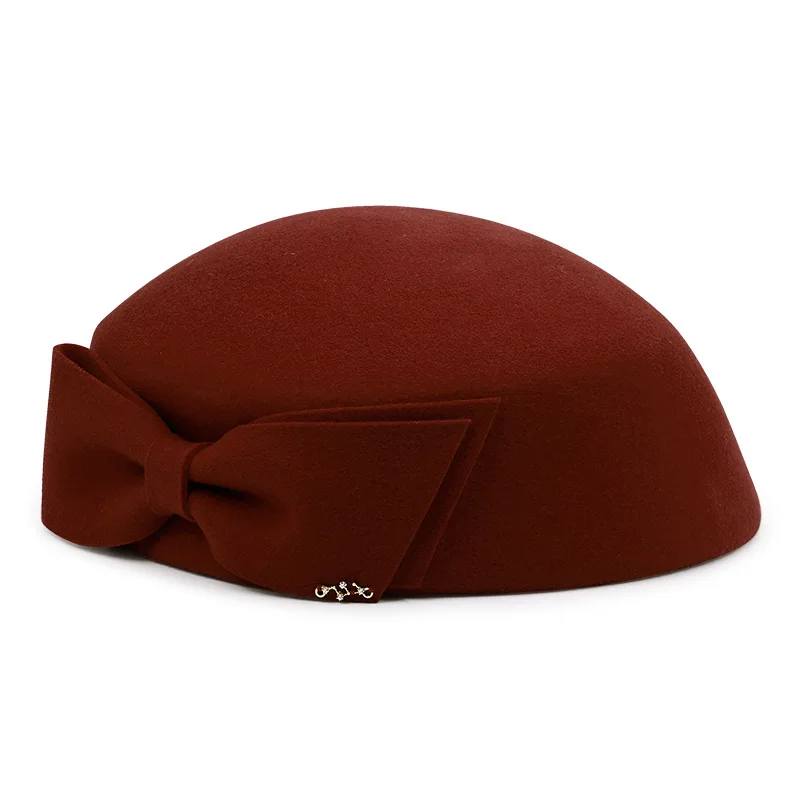 dark red Kagenmo шерстяные женские Зимние береты стильная элегантная шапочка стюардессы ужин женское платье шляпа регулируемая - Цвет: dark red