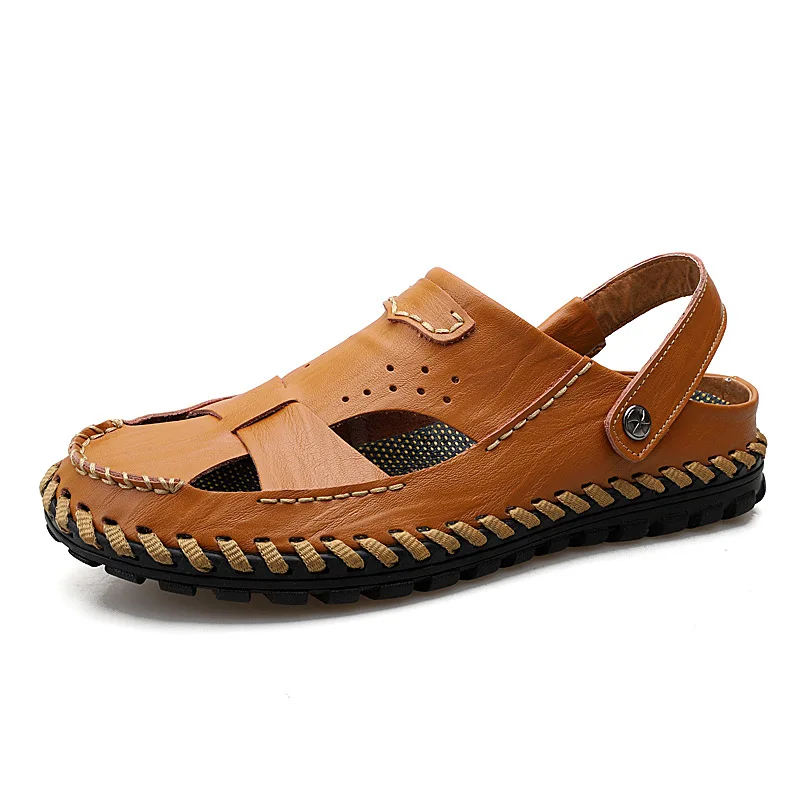 

AmzBarley Men Casual Sandals Large Size Breathable Hollow Leather Summer Beach Shoes Non-slip Driving Footwear Slippers SH215