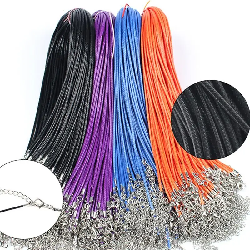 10Pcs 60cm Couples Necklace Men Women 1.5mm Jewelry Making Beading Crafting Waxed Cotton Cord Rope with Clasp(Assorted Color