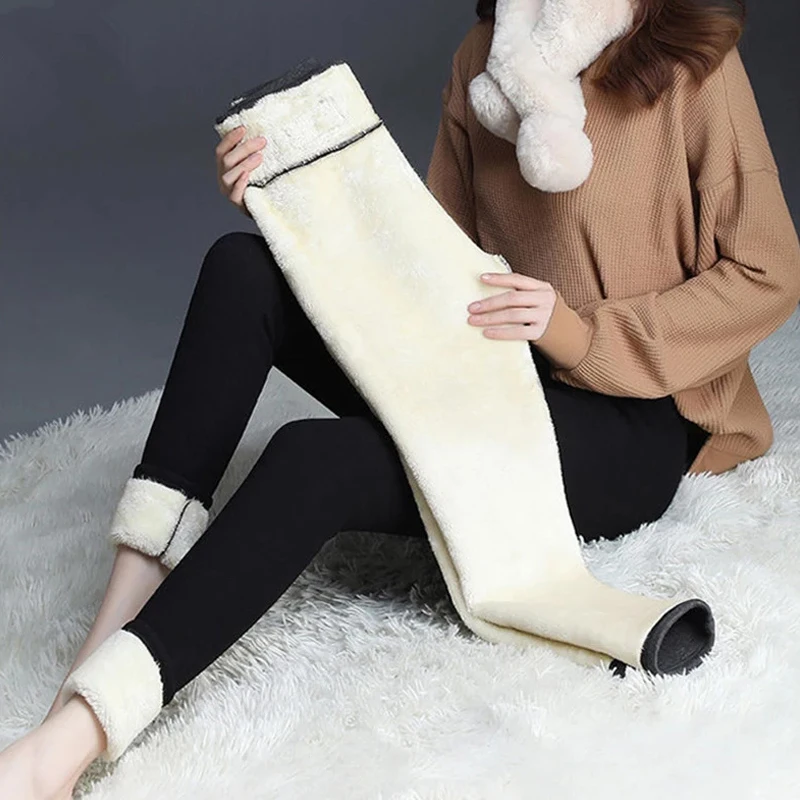 

NORMOV Winter Warm Leggings Women High Wasit Velvet Super-Thick Legging Plus Size Plus Velvet Black Leggins Lamb Wool Clothes