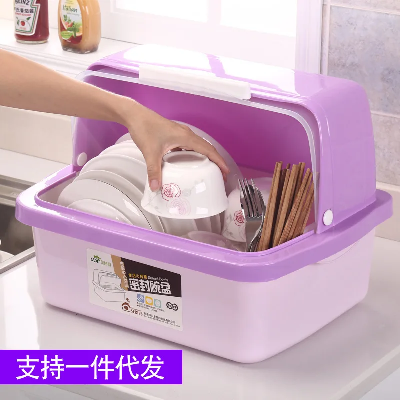 

Cupboard Kitchen Water Draining Dish Rack Bowl with Lid Chopsticks Tableware Storage Box Plastic Dish Rack Storage Shelf Income
