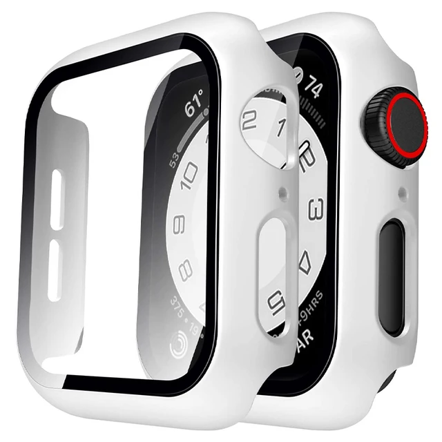 Watch Cover+Tempered Glass for Apple Watch Case 45mm 41mm 44mm 40mm 42mm 38mm,Bumper+Screen Protector for Iwatch 7 SE 6 5 4 3 2 White
