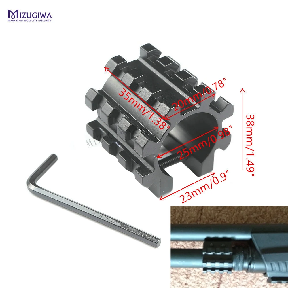 

12GA Shotgun Magazine Tube Tri Rail Mount 1" Adapter Picatinny Mount 3 Rails 5 Position Barrel Tube Rail Laser Sight Base