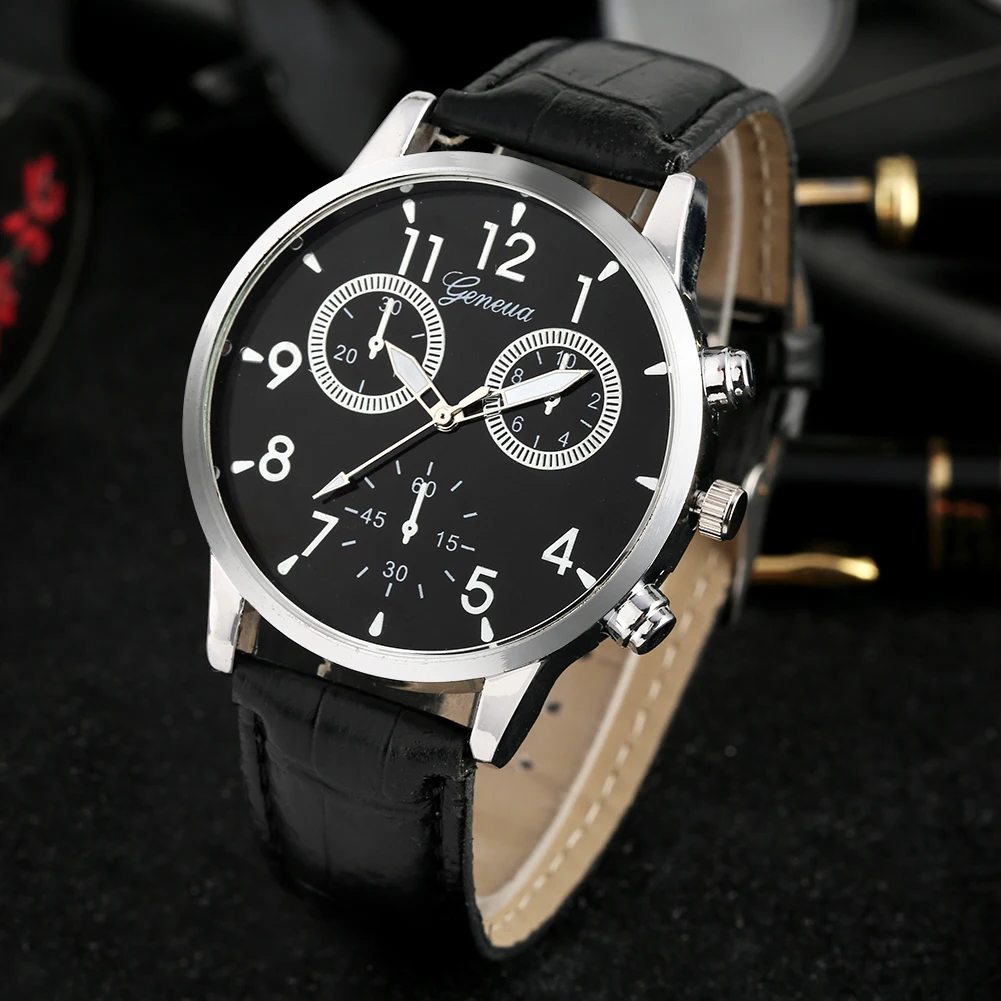 Для мужчин кварцевые часы мужской кожаный кошелек ремешком наручные часы светящиеся руки циферблат наручные часы подарочный набор для бойфренда Муж папа