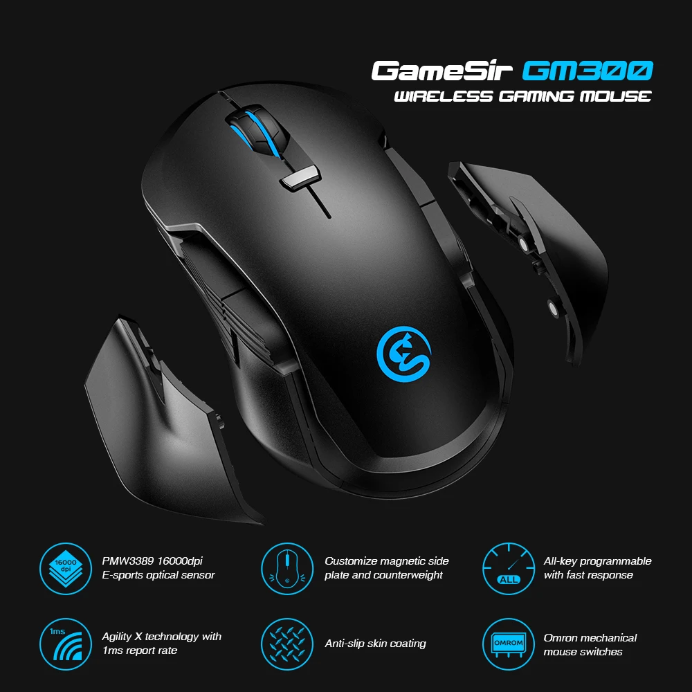 Беспроводная игровая мышь и коврик для мыши GameSir GM300 встроенные механические