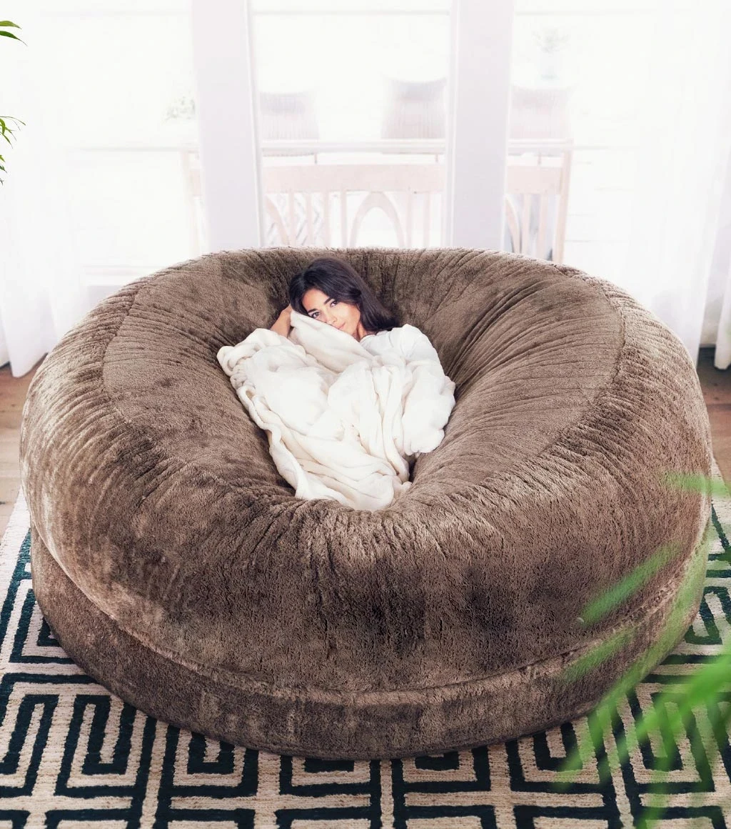 Sofa cover 200cm Giant Fur Bean Bag Cover Big Round Soft Fluffy Faux Fur BeanBag Lazy Sofa Bed Cover Living Room Furniture
