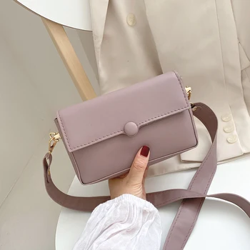

Fashion Pure Color Women Shoulder Bags PU Leather Casual Lady Wide Shoulder Strap Daily Crossbody Handbags