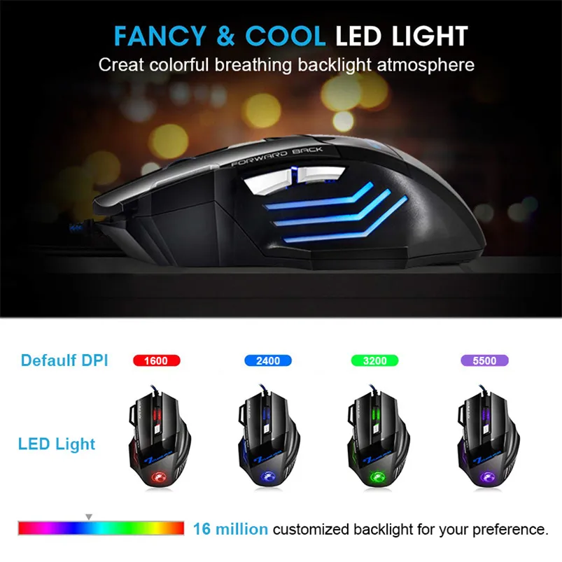 Gaming Mouse Computer Game Mouse Ergonomic Wired Gamer Mice 5500 DPI Silent Mouse Optical Backlight PC 4