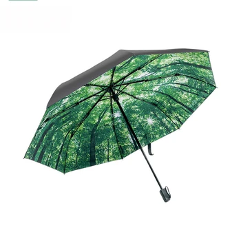 

Parasol Creative Black Color Rain Art Umbrella Clear 3 Folding Anti UV Fashion Abstract Women Small Umbrellas Men Gift QZH262