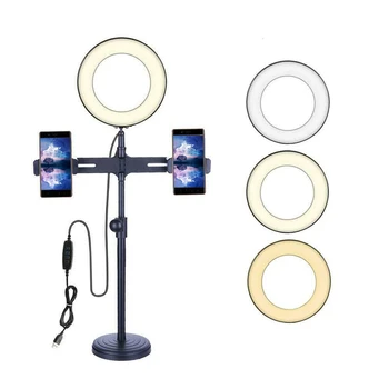

Photography LED Ring Light with Double Phone Stand for iPhone Selfie Makeup Photography Video Live Stream