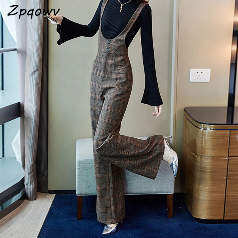 Khaki jumpsuit Zpqowv комбинезон Комбинезоны без рукавов свободные длинные брюки комбинезон для работы в офисе клетчатые брюки повседневные уличные брюки на лямках - Цвет: Khaki jumpsuit