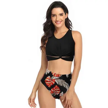 

Women Swimsuit Sleeveless High Waist With Padding Summer Two Parts Swimming Spa Print Wireless Soft Sexy Vacation Beach Swimwear