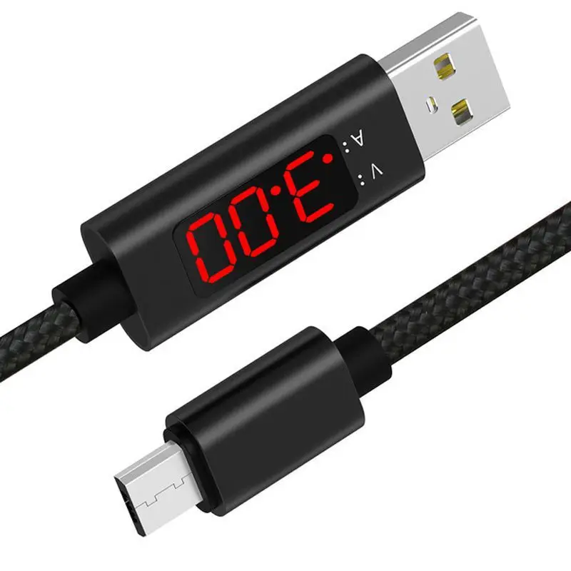 Кабель Micro USB type C для IPHONE xiaomi huawei samsung кабель быстрой зарядки USB C с светодиодный цифровым дисплеем кабель для мобильного телефона - Цвет: black