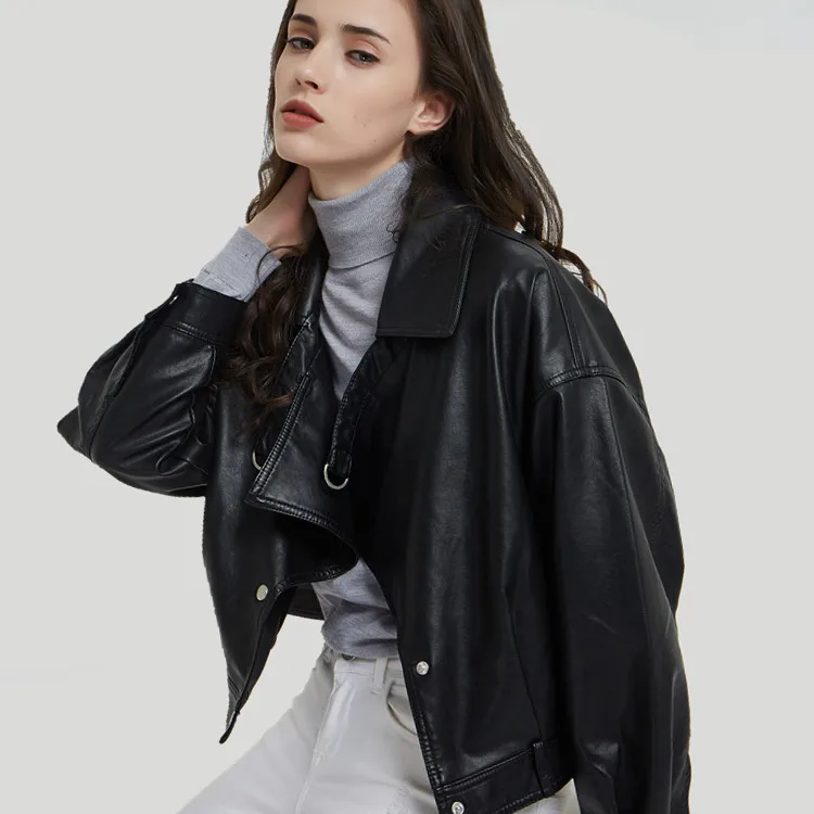 

2019 Spring And Autumn New Style Leather Coat Women's Short BF Style Large Lapel Korean-style-Style Biker Jacket PU Coat