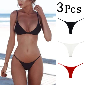 

Women Double Thin Strap Thong Low Waist Ultra Sexy Panties Female Pure Color Bikini Cotton Underwear Pink Lingerie Kawaii