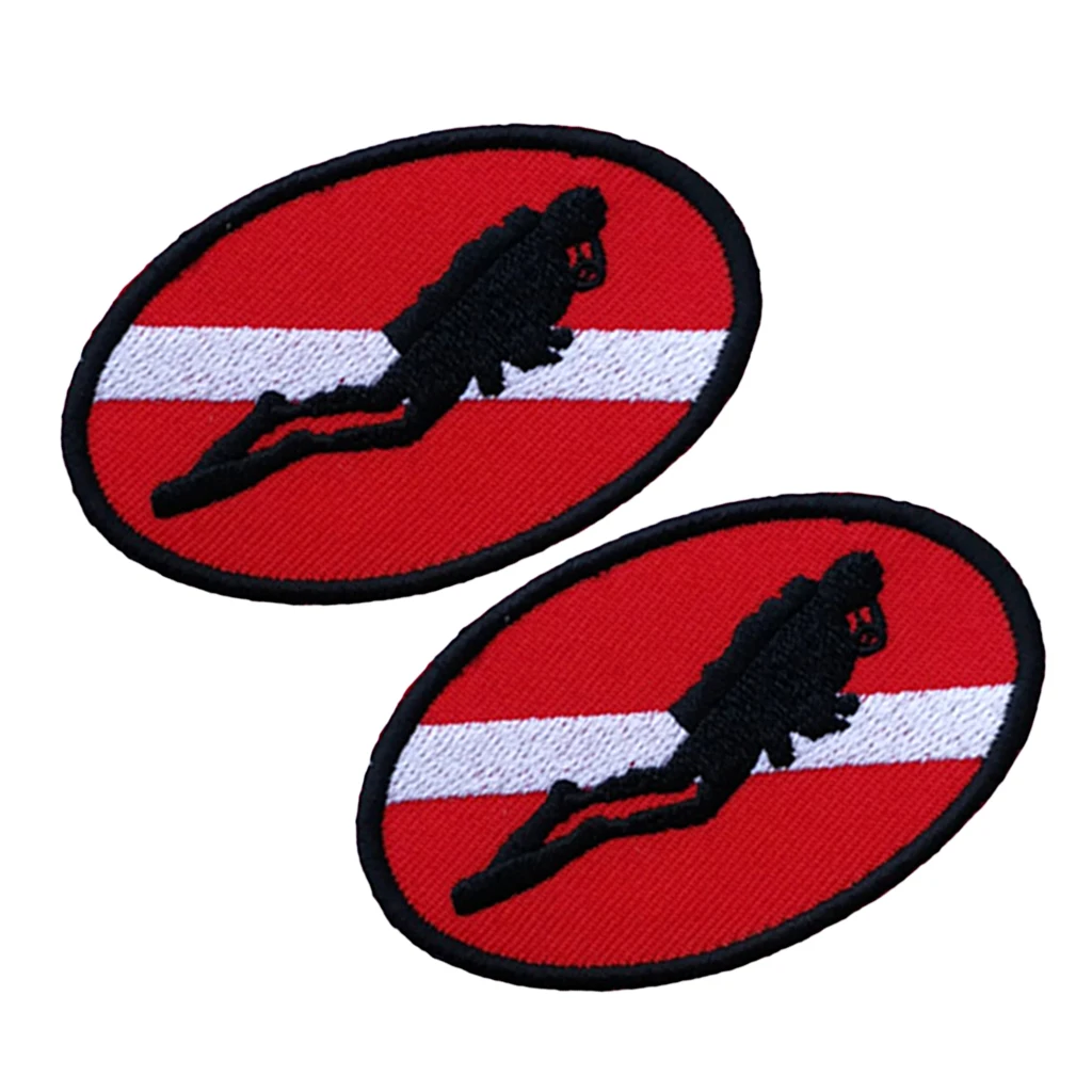 2pcs Scuba Diving Diver Flag Patch Backpack Badge Iron On Patches