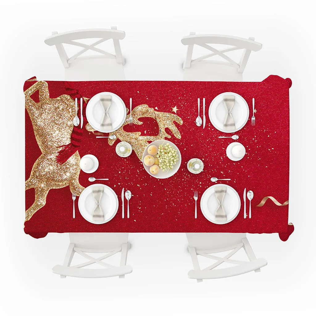 Скатерть с принтом золотого оленя, Рождественская скатерть, вечерние украшения для дома, прямоугольная скатерть для стола