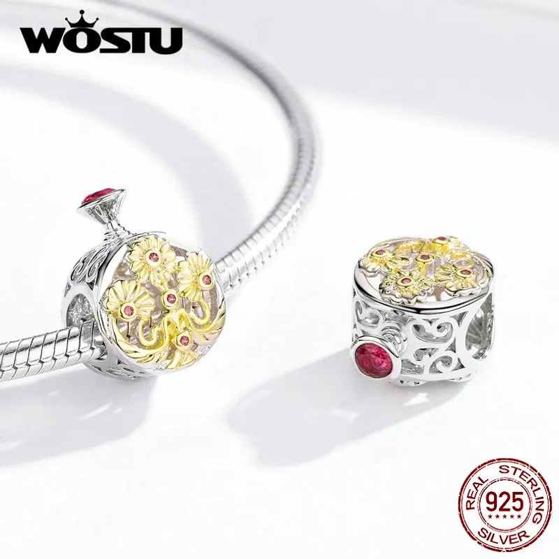 WOSTU, настоящее 925 пробы, Серебряный флакон духов, амулеты, желтые, эмалированные бусины, подходят к оригинальному браслету, кулон, модное ювелирное изделие CQC1390