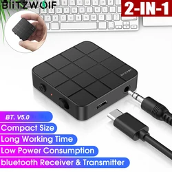 BlitzWolf bluetooth-compatible 5.0 Audio Transmitter Receiver Adapter Wireless 3.5mm Aux Audio Adapter For TV PC Speaker