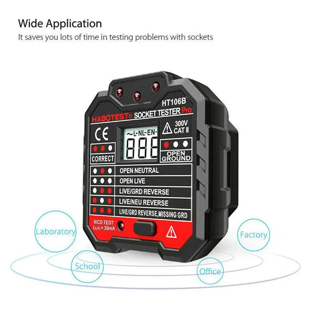 Electric Socket Tester EU / US / UK Plug HABOTEST Neutral Earth Wire Circuit Polarity Wall Plug Breaker Electric Leakage Test