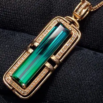 

Fine Jewelry Real 18K Rose Gold AU750 100% Natural Tourmaline Gemstones 4.4ct Diamonds Pendants for Women Necklace