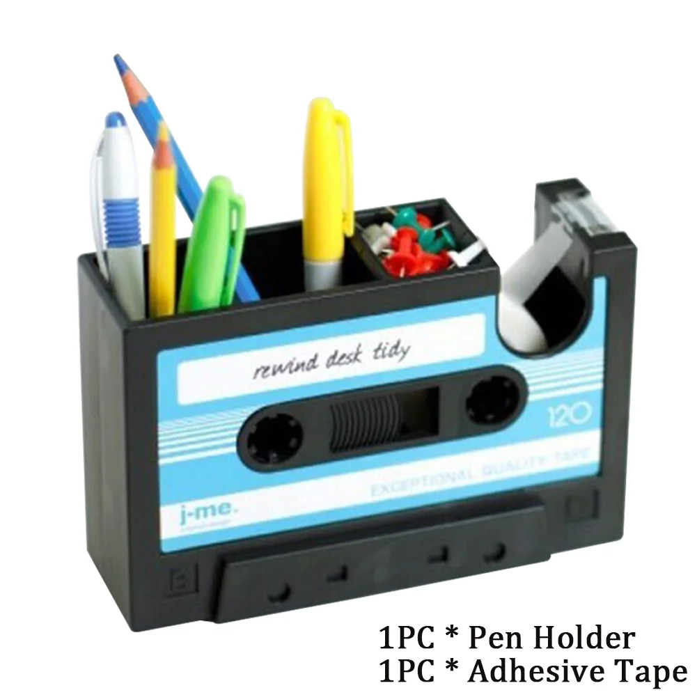 

Organizer Storage Cassette Tape Gift Desk Container Home Office Student Pen Holder Pencil Multifunctional Vintage Style