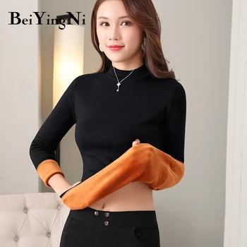 

Beiyingni Women Sweaters Pullovers Fleece Warm Thick Elasticity Female Clothes Slim Jumper Autumn Winter Knitted Sweater Korean