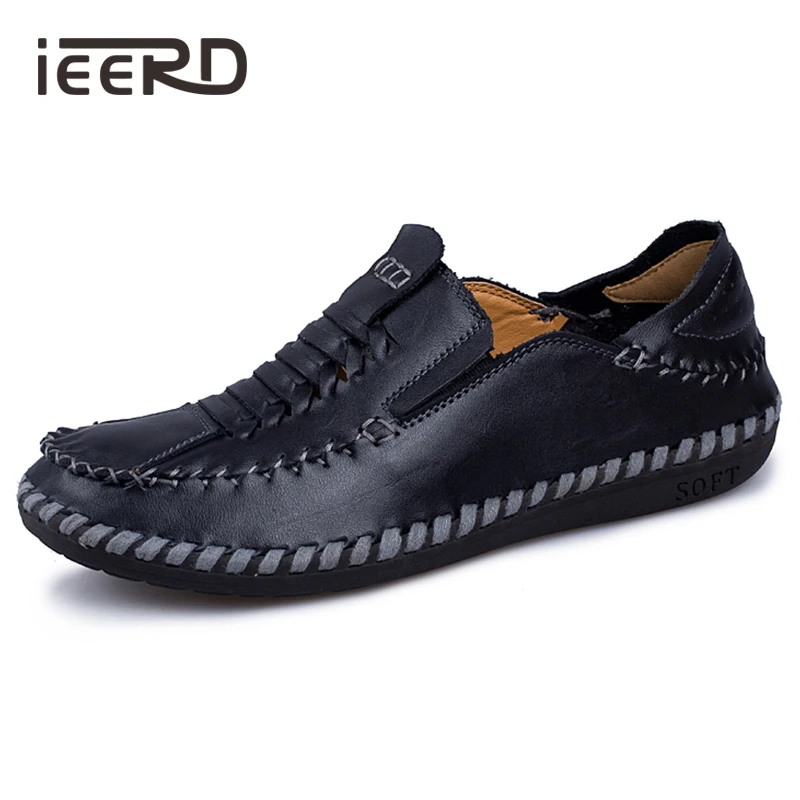 Split Leather Casual Shoes Men Breathable Slip-On Loafers Spring Hand-made Leisure Footwear | Обувь