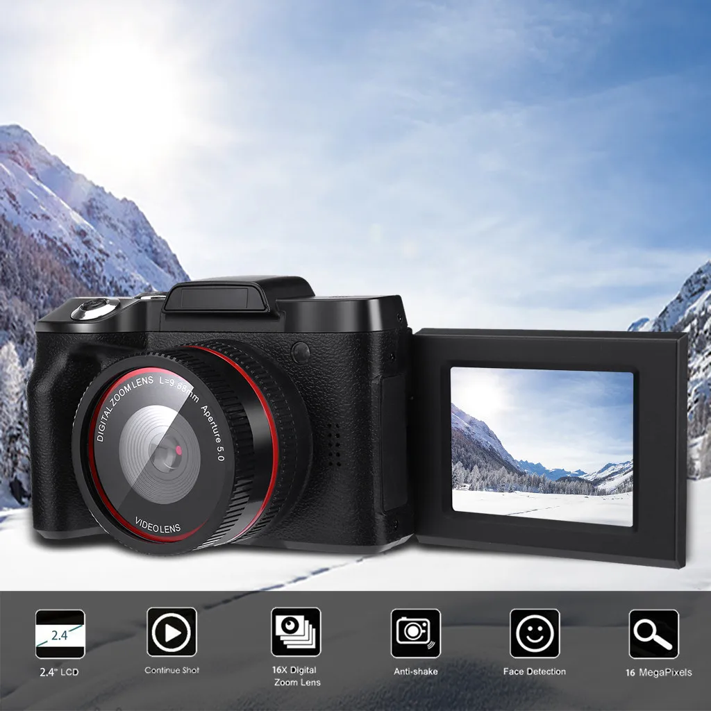 16MP 2,4 дюймов ЖК-видеокамера HD 1080P Портативная цифровая камера 4X цифровой зум DV видеокамера Цифровая камера - Цвет: Черный