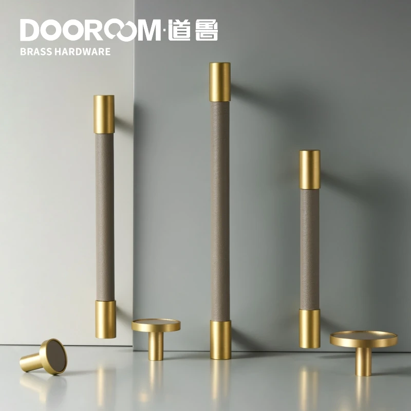 Ручка для мебели Dooroom из натуральной латуни легкая Роскошная серая фурнитура