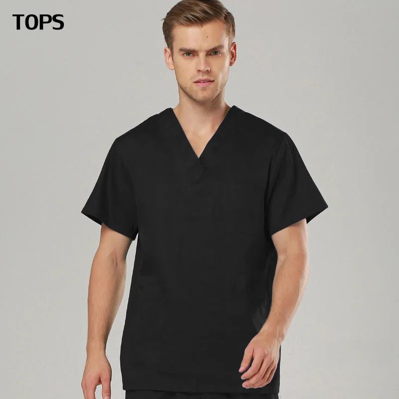 Однотонные Медицинские костюмы, униформа медсестры с v-образным вырезом, клиническая форма, Женский лабораторный хирургический костюм, медицинская форма, мужской хирургический Топ - Цвет: Only tops