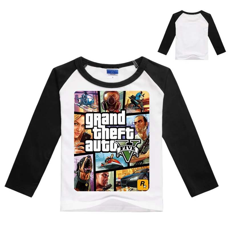 DLF От 2 до 16 лет Grand Theft Auto игра GTA 5 Футболка с принтом Детские футболки Повседневная одежда крутые топы с длинными рукавами для мальчиков, Повседневная рубашка для девочек - Цвет: color 14
