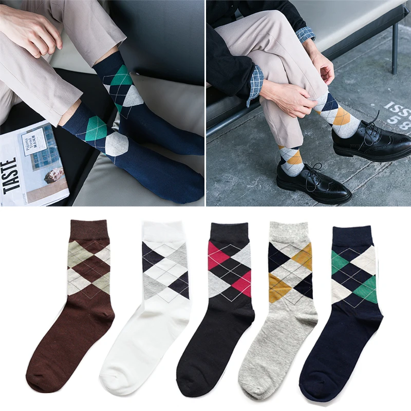 Style 2 10 шт./5 пар, осенне-зимние теплые носки для мужчин, хлопковые носки, Модные Цветные забавные мужские повседневные носки в деловом стиле с принтом - Цвет: Style 2