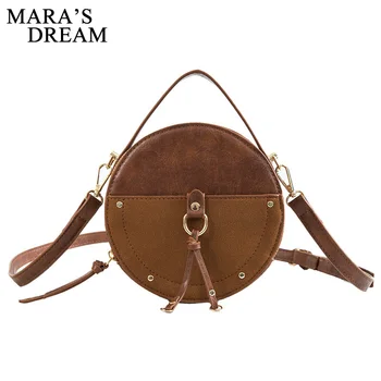 

Mara's Dream 2019 New Fashion PU Leather Round Bag Hand Bag Shoulder Bag Fashion Crossbody Retro Bag Contrast Color Handbag