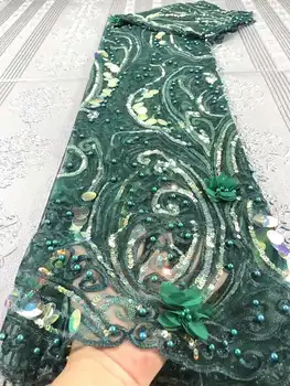 

beautiful 3D floral beaded french lace fabric green african lace fabric with sequins embroidery mesh tulle fabric 5 yards