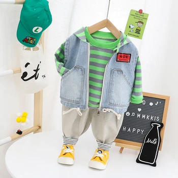 

Baby Boys Clothing Sets 2020 Autumn Infant Newborn Clothes Denim Vest Stripe T Shirt Pants Children Kids Costume