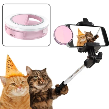 

USB Rechargeable For Phone Vlog ABS Photography Clip Emergency Soft Adhesive 3 Lamp Modes Selfie Ring Light Knob Switch Portable