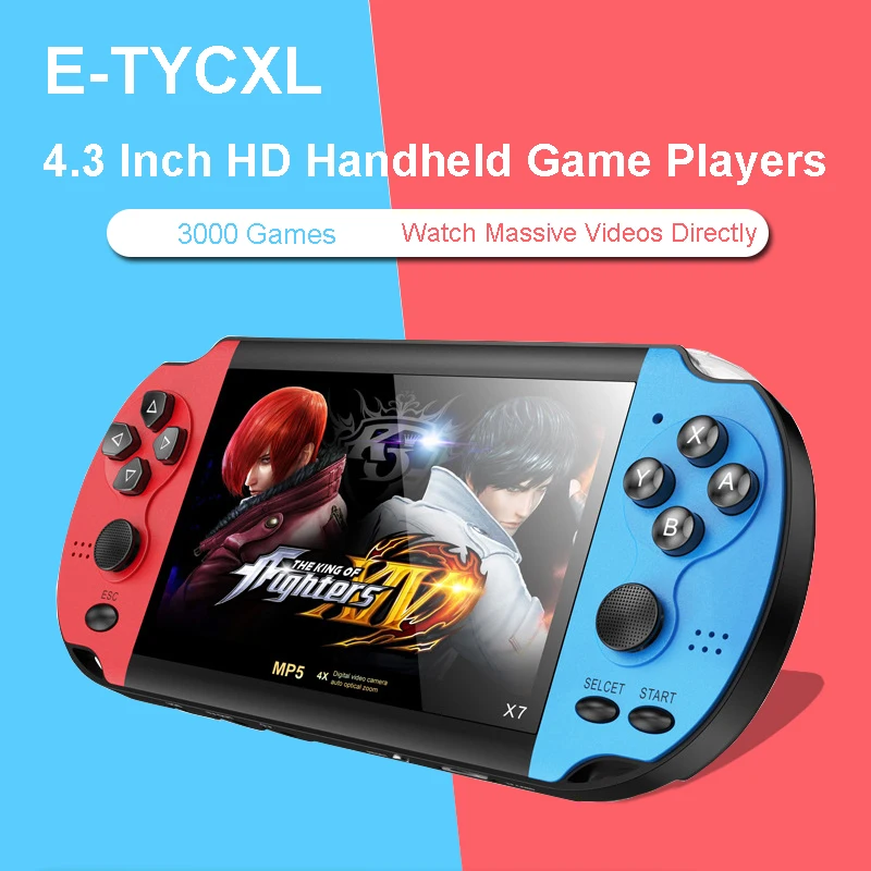 

E-TYCXL Handheld Game Players 4.3 Inch HD Large Screen 8G Double-rocker X7 Classic Game Retro Mini Handheld MP5 Video Game