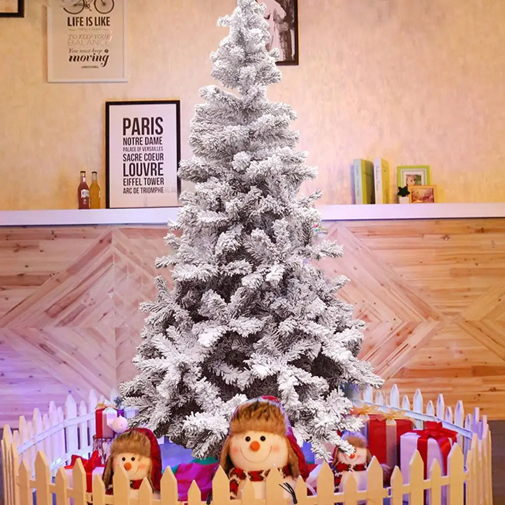

Snow Flocked Hinged Artificial Christmas Pine Tree Decoration Holiday with Metal Stand New