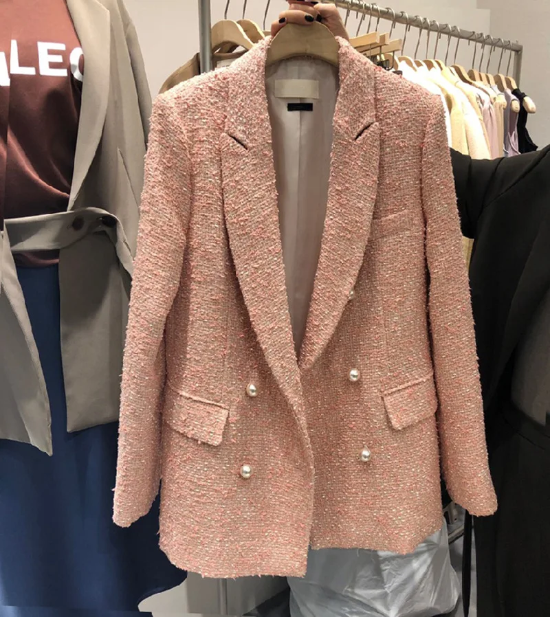 Новая коллекция твидовый блейзер для маленьких девочек высокое качество дизайнерский пиджак Для женщин тoнкий блeйзeр Однотонные Куртки цвет бежевый; Цвет блейзер