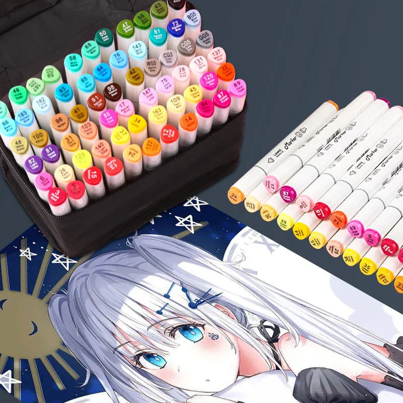 CHENYU 30/40/60/80Colors Oily Alcohol Markers Set Double Tips Art Marker Brush Pen Sketching For Drawing Animation Art Supplies