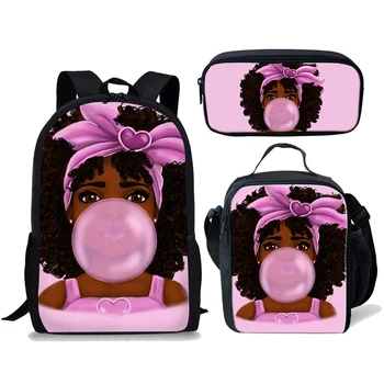 

Afro Girl Magic Book Bag Art Black African American Women School Bag Sets For Kids Lunch Box Elementary Childrens Bookbags 3pcs