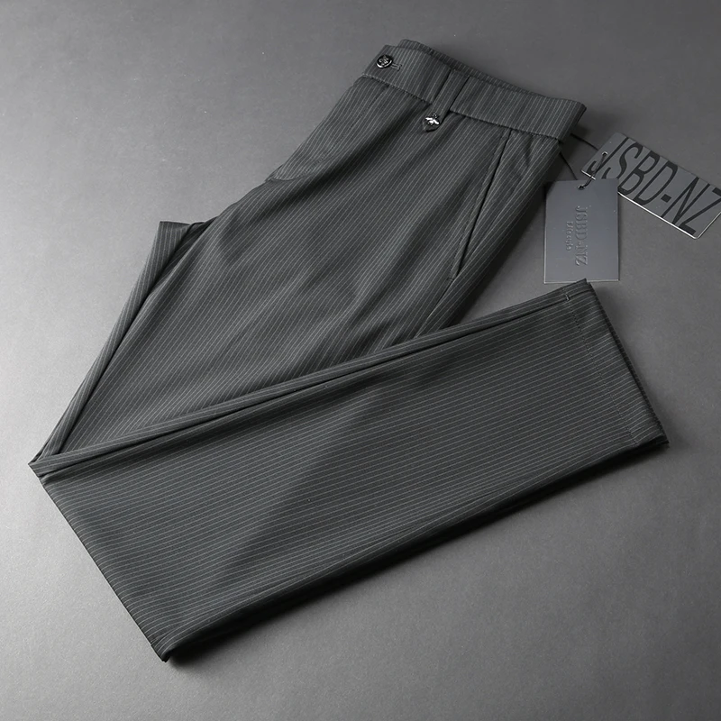 

JSBDLight luxury good quality goods show thin vertical stripe casual pants young men slim business straight pants thin