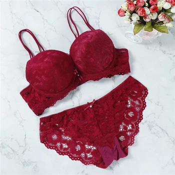 

2020 Brand Solid Flower Three Quarters Women Underwear Hot Sale Girls Intimate 6 Colors New Sexy Lace Bra Set