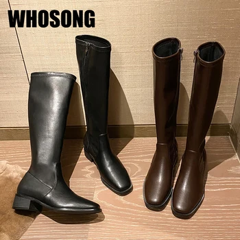 

Women Knee High Boots Ladies Soft Shoes Woman Motorcycle Boots Female Black Brand Shoes Girls Soft Fashion Boots Warm Heels New