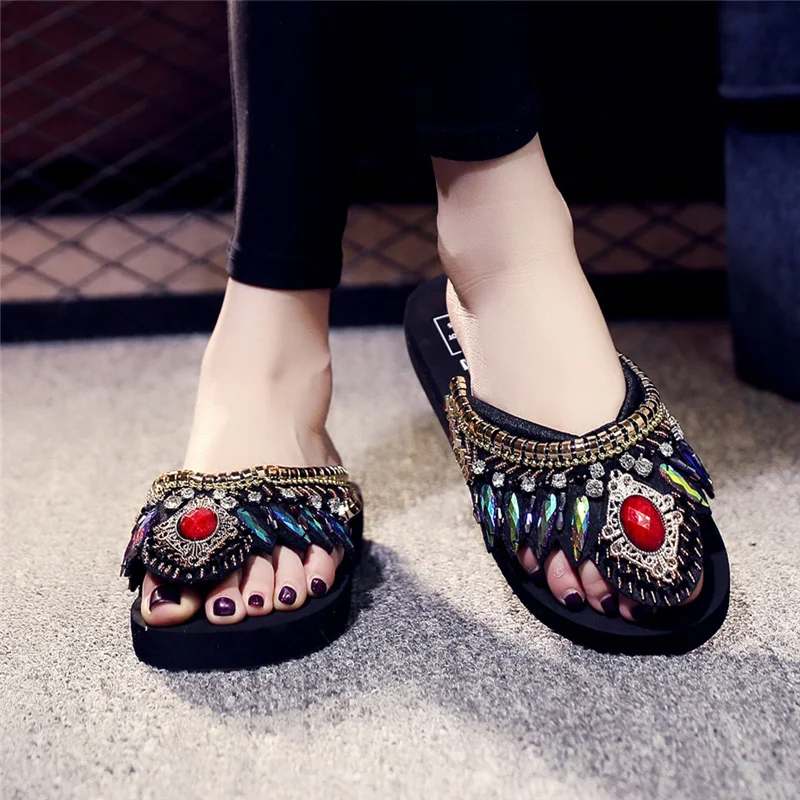 

Women Slipper Shoes 2020 Summer Fashion Rhinestone Clip Toe Flats Open Toe Slippers Beach Shoes Scarpe Donna Estive Comode