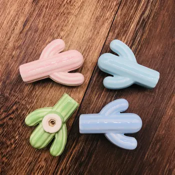 

6pcs Creative Cartoon Cactus Cabinet Handle Drawer Handle American Simple Fashion Ceramic Shoe Cabinet Door Handle