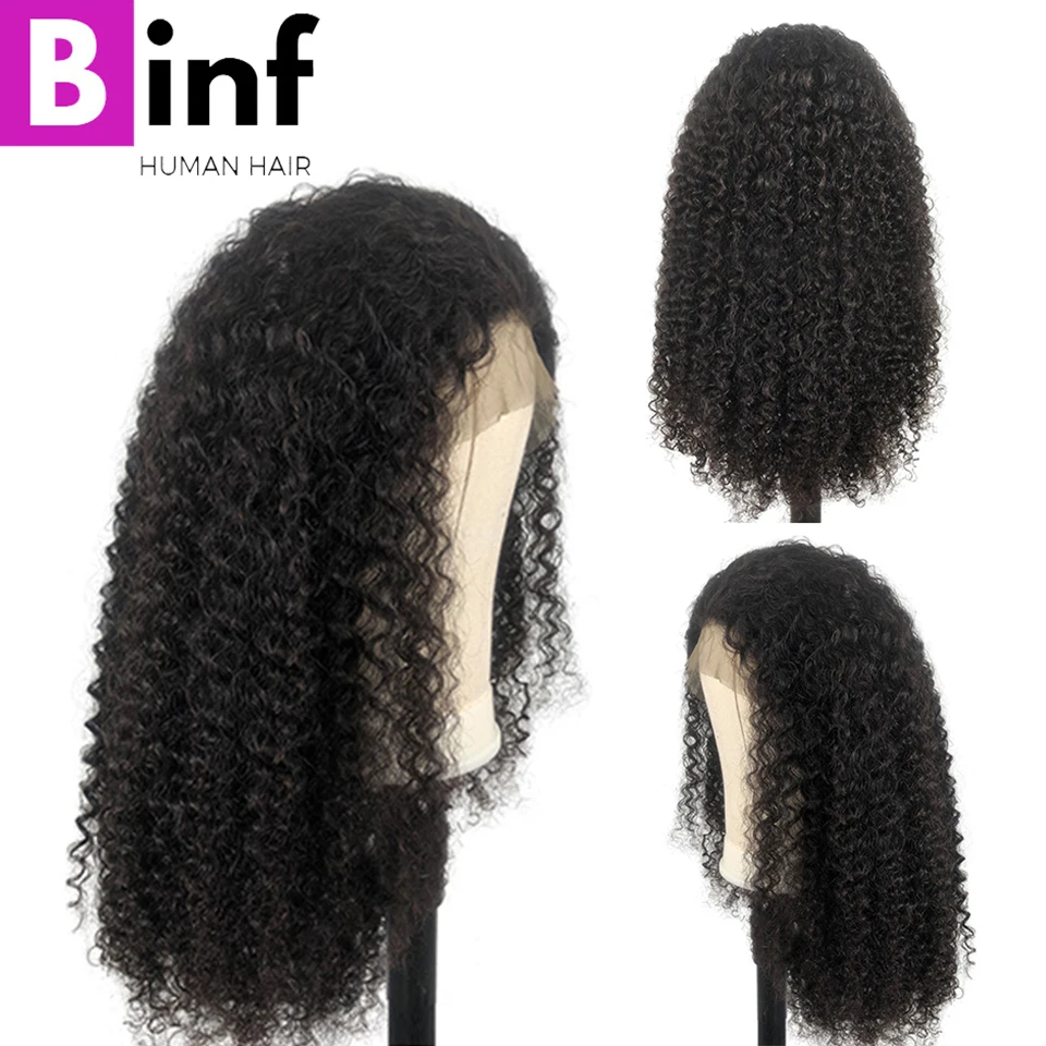 360 парик с фронтальной тесьмой, высокое качество, бразильские кудрявые вьющиеся волосы remy, 1"-24" дюймов, 150% плотность, предварительно выщипанные с детскими волосами, цвет 1b